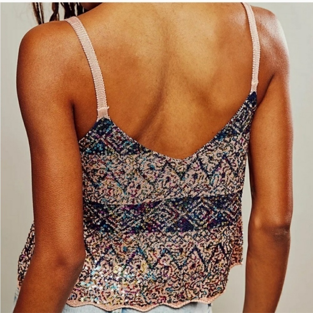 Free People Twilight Rose Combo Tank Sequin Crop Camisole in Pink and Blue NWT - Picture 6 of 10